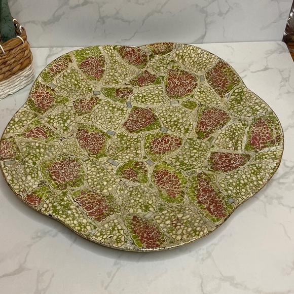 handmade in Vietnam Other - Stunning Hand-made in Vietnam Art Piece Green Gold Centerpiece Plate Decor